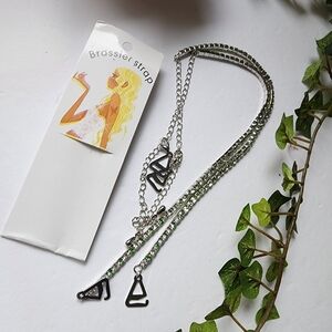 Silver with Green and Clear Crystal Rhinestone Bra Straps New